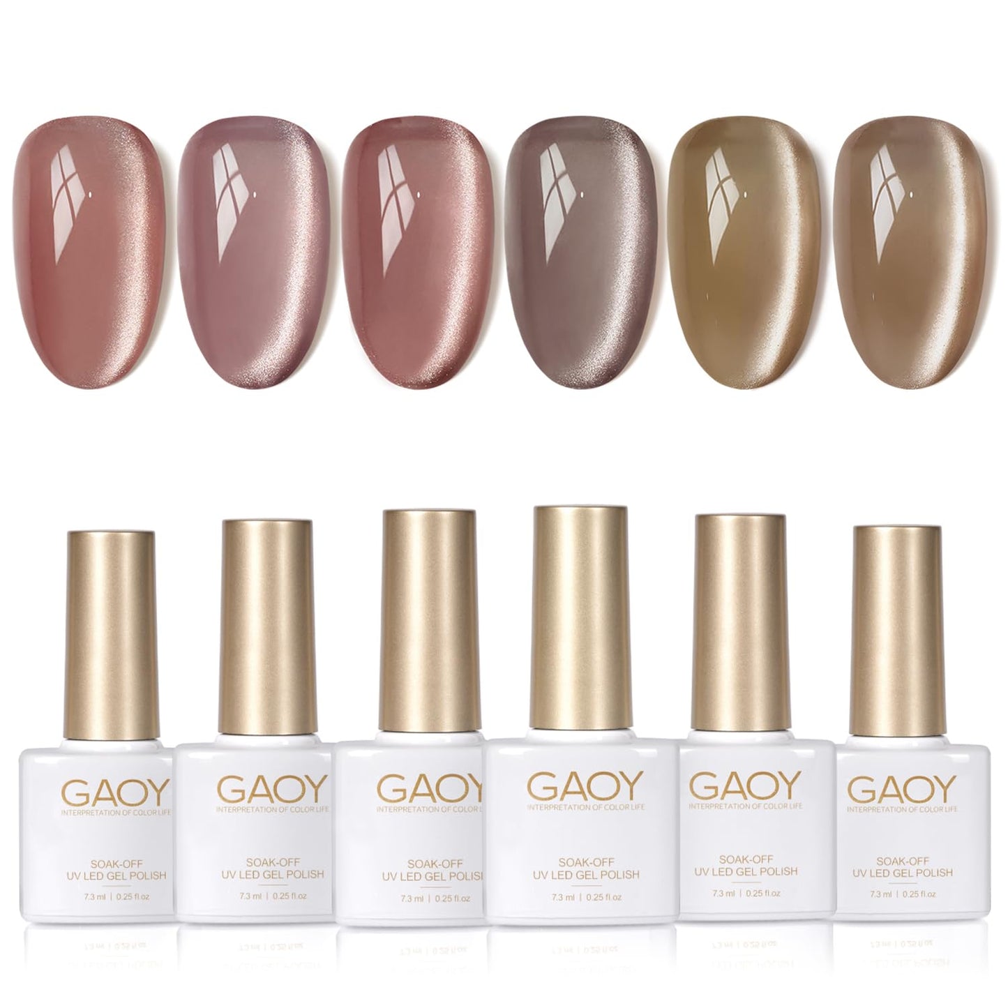 GAOY Forest Sunset Cat Eye Gel Nail Polish Set with Magnet – Holographic Cat Eye at Home Manicure