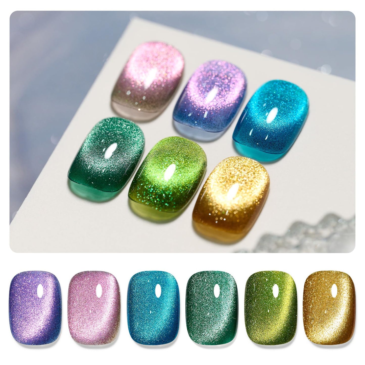GAOY Glitter Cat Eye Gel Nail Polish Set with Magnet – Colorful Galaxy Holographic Cat Eye for DIY Home Manicure