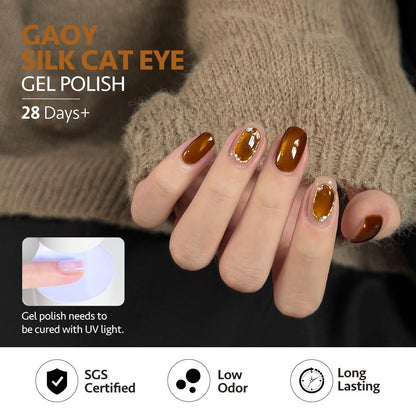 GAOY Glitter Cat Eye Gel Nail Polish Set — 6 Colors with Magnet for Home & Salon Manicures