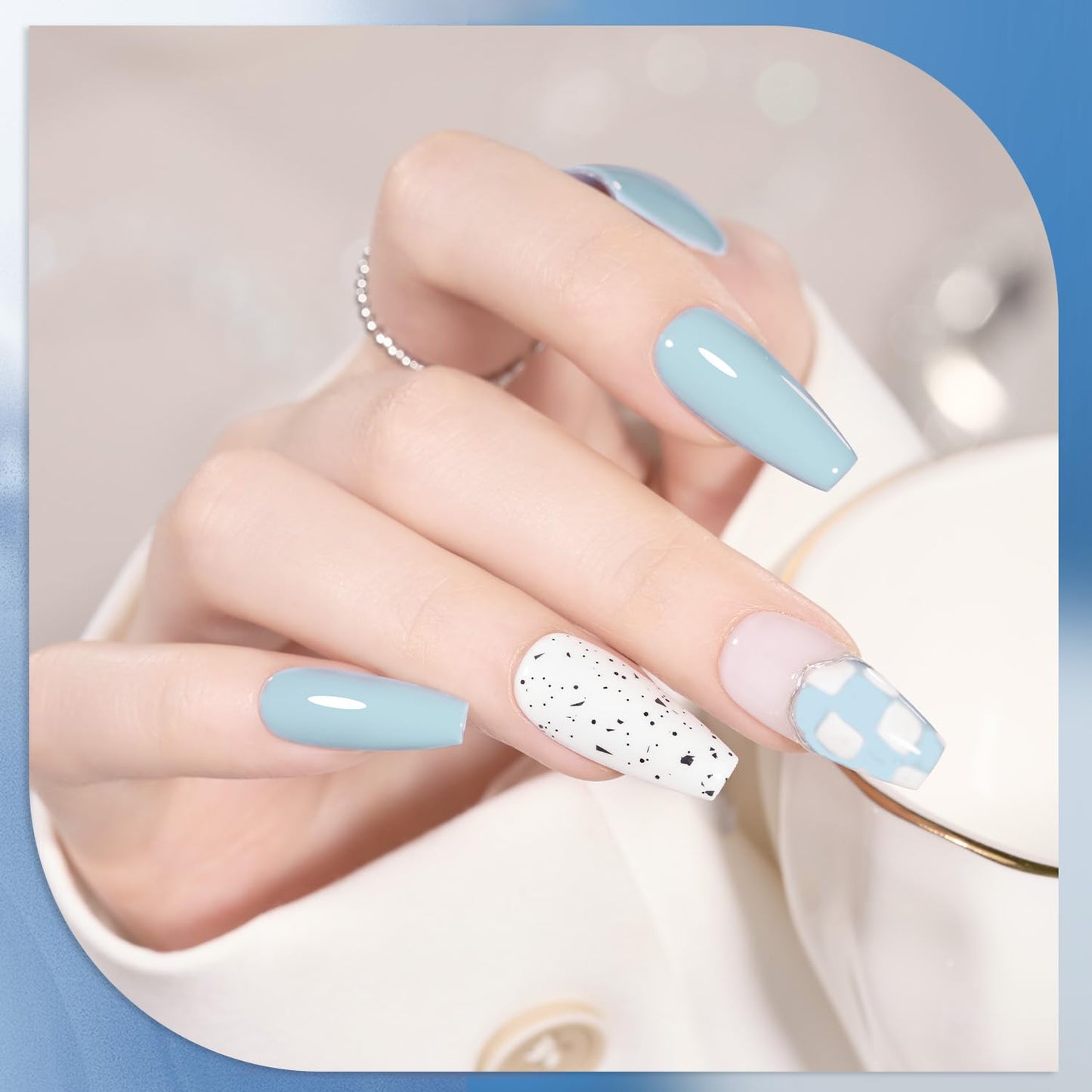 GAOY Blue Navy Gel Nail Polish Set — 6 Colors (Nude, Gray, Baby Blue) Soak-Off UV Kit