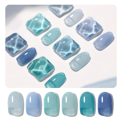GAOY Jelly Blue Gel Nail Polish Set – 6 Transparent Colors, UV Curing for At-Home Nail Art