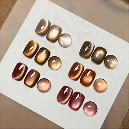GAOY Jelly Brown Cat Eye Gel Nail Polish Set with Magnet – Glitter Holographic Cat Eye, UV Gel Manicure at Home