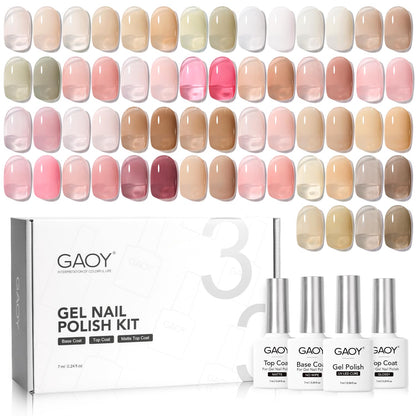 GAOY Jelly Gel Nail Polish Kit – 33-Piece Mint Jelly Sheer Pink Gel Polish Set with Glossy & Matte Top Coats + Base Coat for At-Home Nail Art