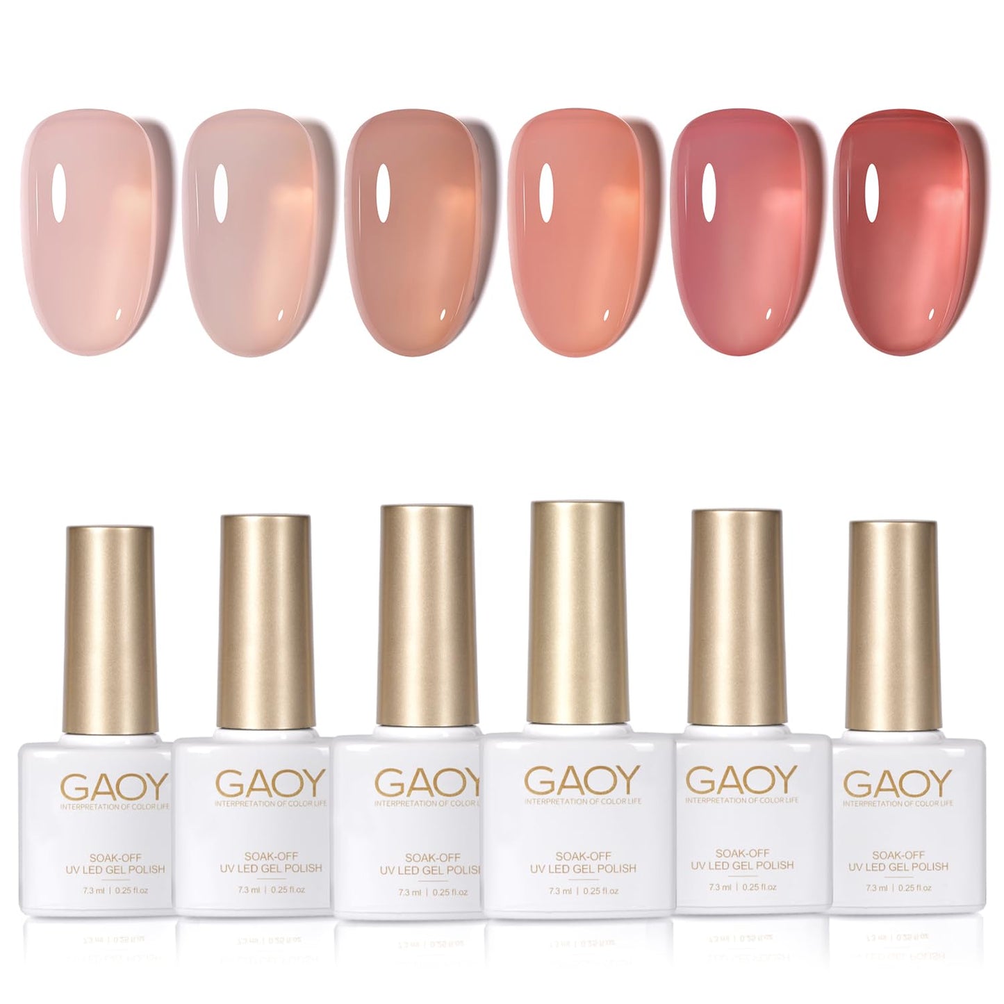GAOY Jelly Nude Gel Nail Polish Set – 6 Sheer Colors, UV Cure, Soak-Off