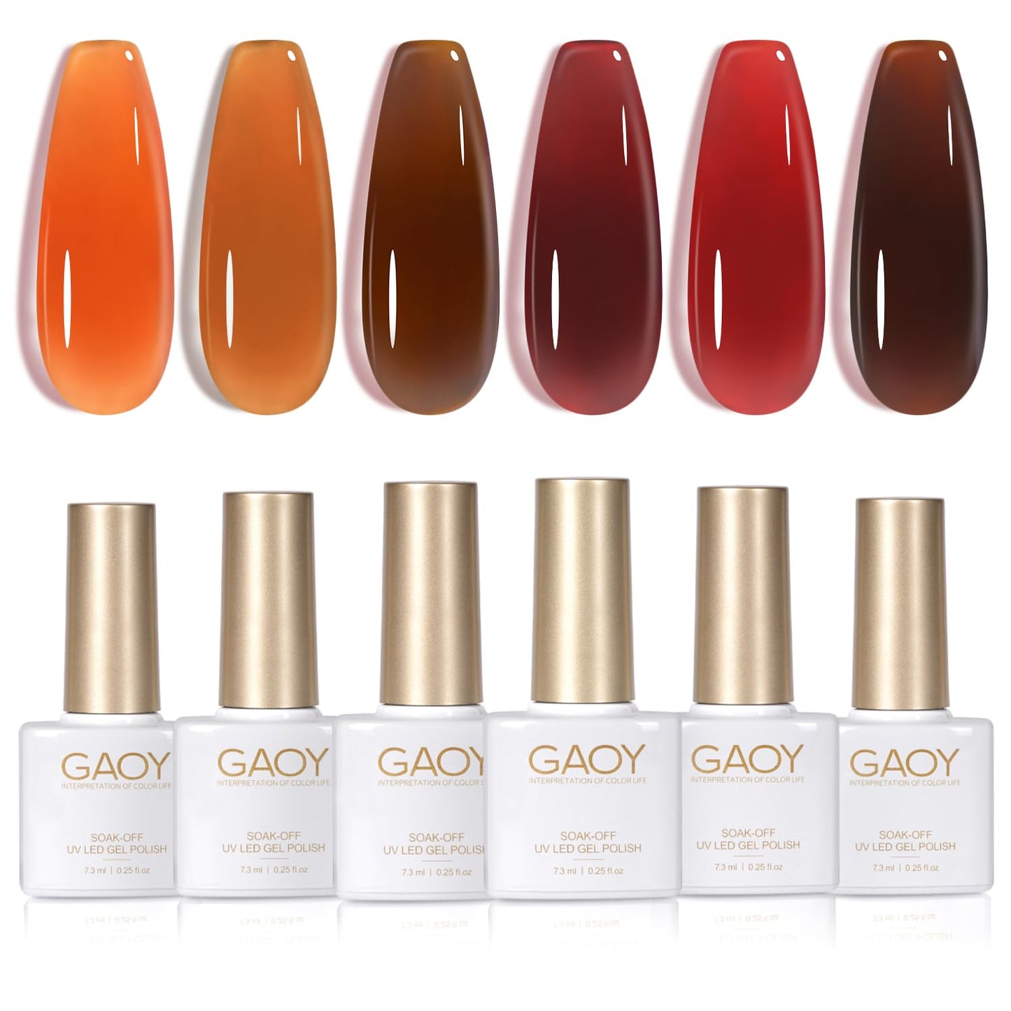 GAOY Jelly Tortoise Brown Gel Nail Polish Set – 6 Transparent Colors, UV Light Cure, Soak-Off, DIY at Home