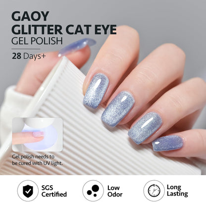 GAOY Holographic Glitter Cat Eye Gel Polish Set - 6 Colors + Free Magnet | Home Nail Art