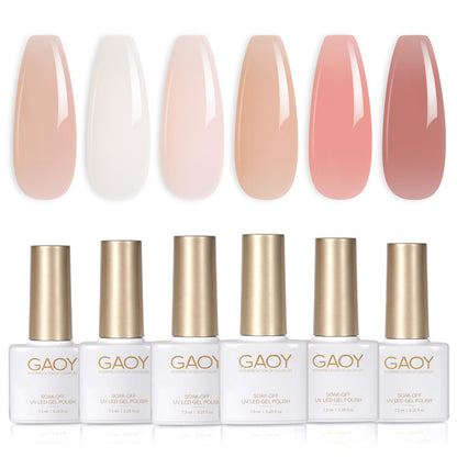 GAOY Milky Jelly Nude Gel Nail Polish Set – 6 Sheer Colors, UV Cure, Soak-Off Gel Kit