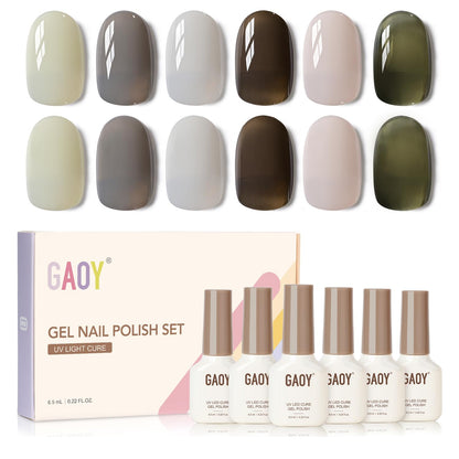 GAOY Milky Gel Nail Polish: 6 Creamy Nude, Gray & Green Shades for Home Manicures
