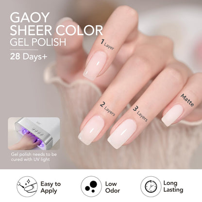 GAOY Mizzle Gel Nail Polish Kit — Jelly Milky White, Blue Gray & Purple (6 Colors) for At-Home Manicures