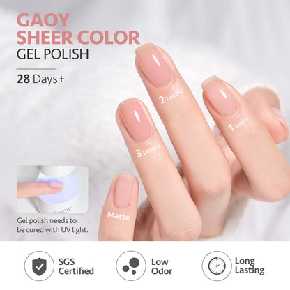 GAOY Nude Jelly Gel Nail Polish Kit – 6 Milky Pink Brown Shimmer Colors for Home Manicures
