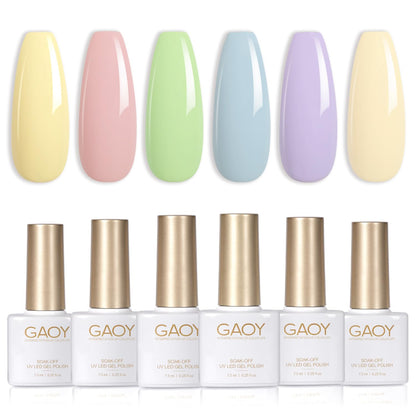 GAOY Pastel Pink Blue Gel Nail Polish Set - 6 Colors for Home or Salon