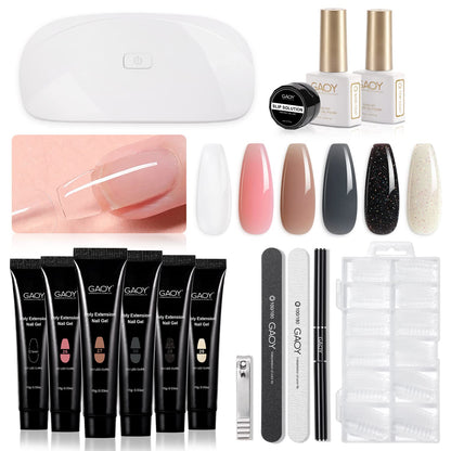 GAOY Poly Gel Nail Kit with UV Light Starter Kit – 6 Colors Nude Pink Black Builder Gel for Beginners