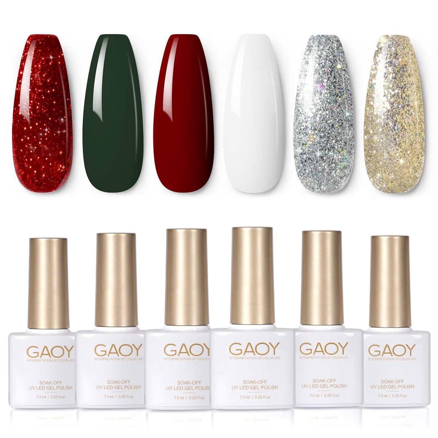 GAOY Red Christmas Gel Nail Polish Set, 6 Colors – UV Light Cure & Soak Off