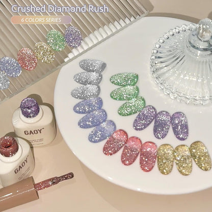 GAOY Reflective Glitter Gel Nail Polish Set – 6 Colors Pink Silver Purple Holographic Sparkle, Soak-Off UV Cure, Energetic Glow