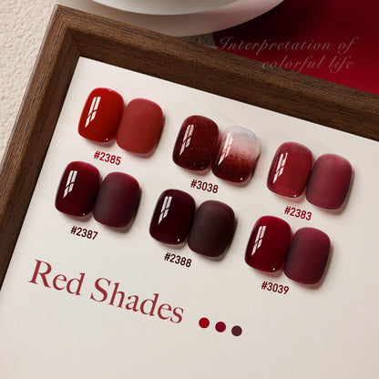 GAOY Red Gel Nail Polish Set — 6 Burgundy Cherry Jelly Glitter Colors, UV Cure Gel for DIY Manicure at Home