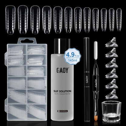GAOY Slip Solution Kit for Poly Gel Nails – 145ml Anti-Stick Liquid with Brush & Dual Forms