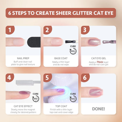GAOY Pink Ocean Cat Eye Gel Nail Polish Set with Magnet – Holographic Cat Eye, At-Home Salon Gel Manicure