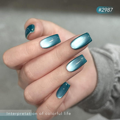 GAOY Blue Cat Eye Gel Nail Polish Set with Magnet – Glitter Holographic Cat Eye, DIY at Home