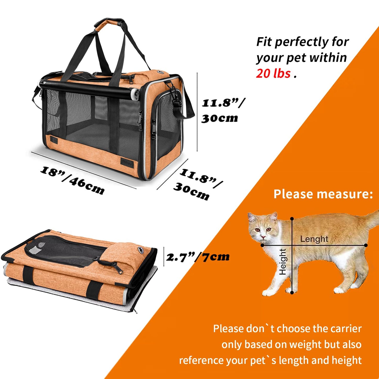 GAPZER Dog Carry Bag — Foldable Soft-Shell Carrier for Small Dogs & Cats (18.1 x 11.8 x 11.8 in, Up to 20 lbs)