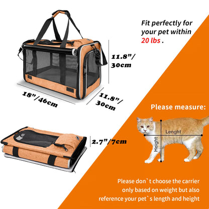 GAPZER Dog Carry Bag — Foldable Soft-Shell Carrier for Small Dogs & Cats (18.1 x 11.8 x 11.8 in, Up to 20 lbs)