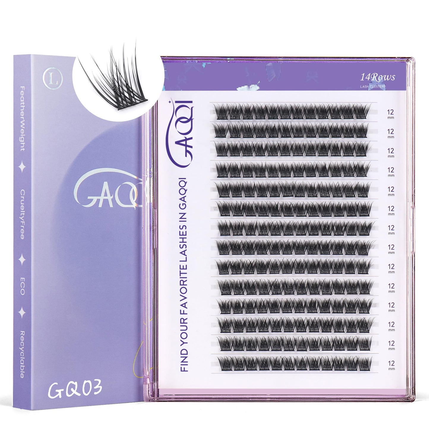 GAQQI GQ03 Lash Clusters – 12mm D Curl, 168PCS, DIY False Eyelashes, Wispy Natural Look