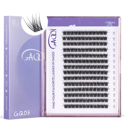 GAQQI GQ03 Lash Clusters – 12mm D Curl, 168PCS, DIY False Eyelashes, Wispy Natural Look