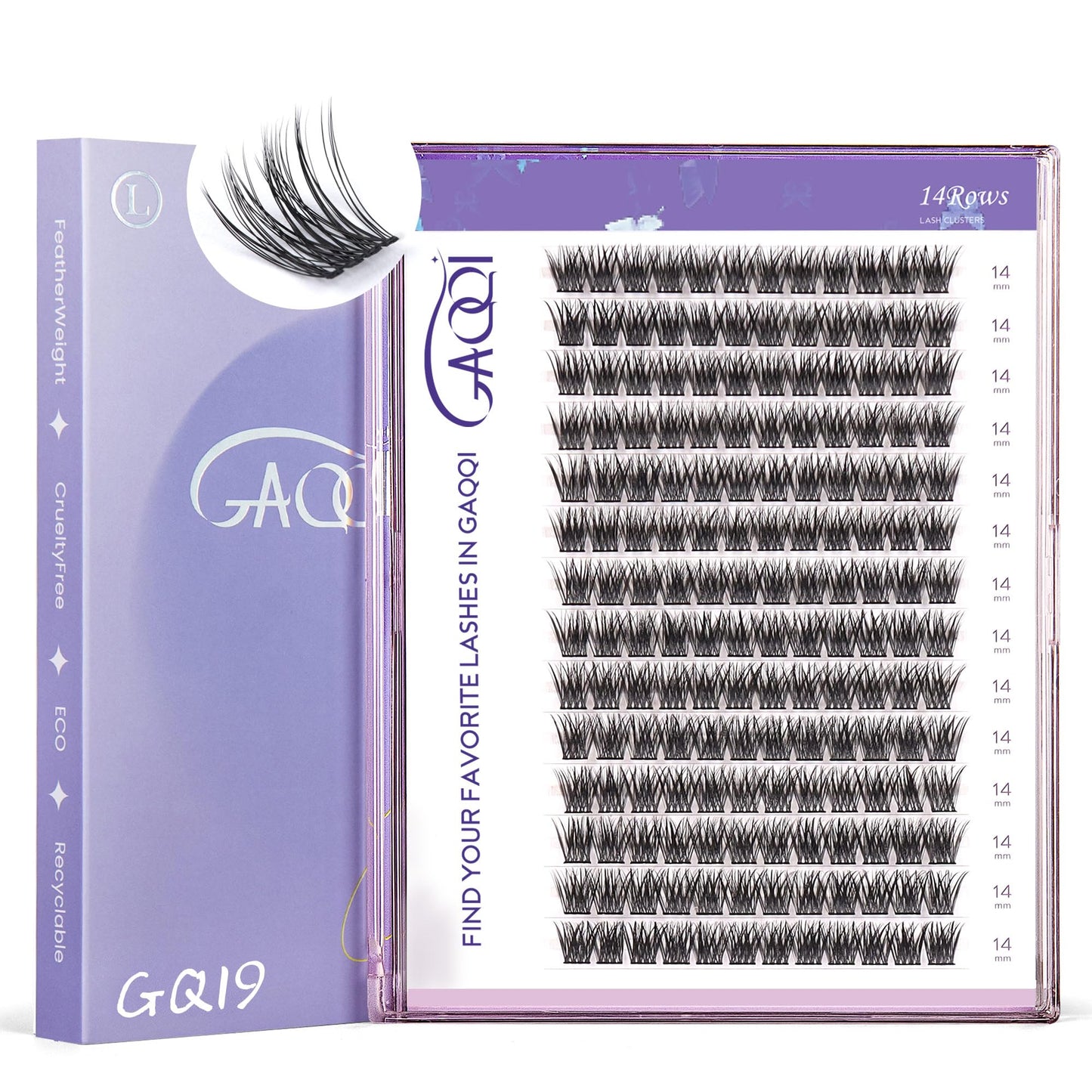 GAQQI GQ19 Lash Clusters - D Curl 14mm, 168pcs, Natural Wispy DIY Lash Extensions