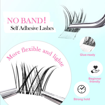 GAQQI Self-Adhesive Eyelashes Clusters 10-16mm | No Band Press-On Lashes