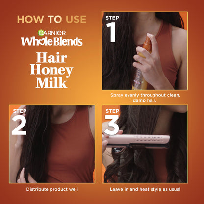 Garnier Whole Blends Hair Honey Milk Heat Protectant Spray – Up to 100Hrs Frizz Control (2 x 8.5 oz)