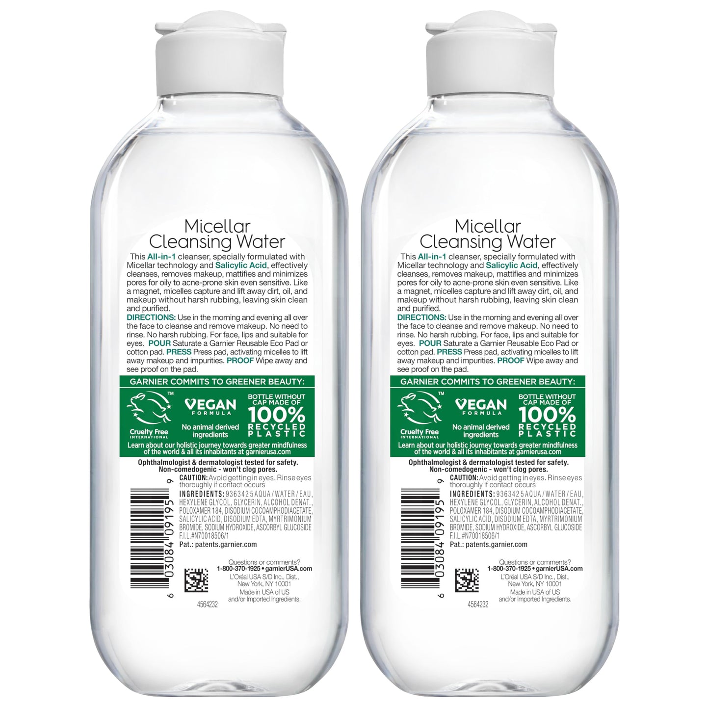 Garnier Micellar Water with Salicylic Acid – All-in-1 Mattifying Cleanser & Makeup Remover (Pack of 2)