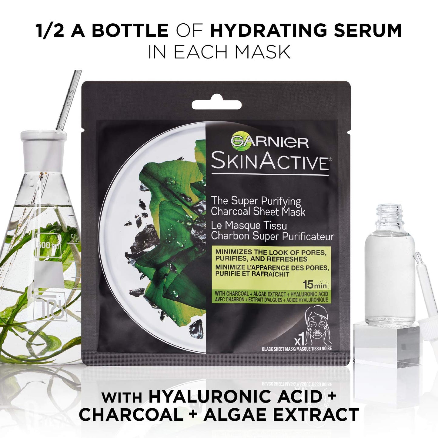 Garnier SkinActive Charcoal Sheet Mask – 6 Count | Pore-Minimizing Purifying Facial Mask