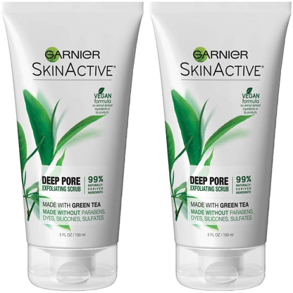 Garnier SkinActive Green Tea Exfoliating Scrub for Oily Skin – 2 Count