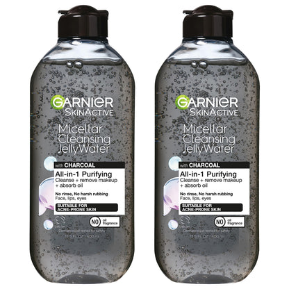 Garnier SkinActive Micellar Cleansing Jelly Water with Charcoal — All-in-One Purifying Cleanser (2 Pack)