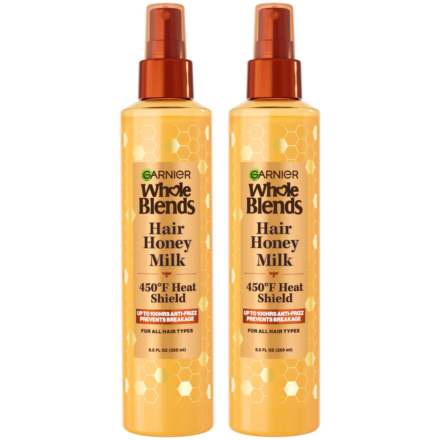 Garnier Whole Blends Hair Honey Milk Heat Protectant Spray – Up to 100Hrs Frizz Control (2 x 8.5 oz)