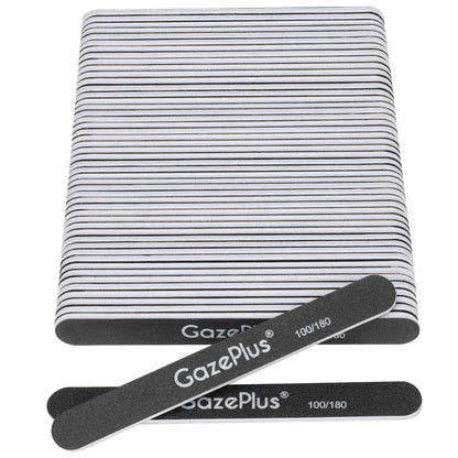 GAZEPLUS Nail Files 50-Count, 7-Inch Long, 100/180 Grit – Professional Washable Emery Boards for Acrylic & Natural Nails