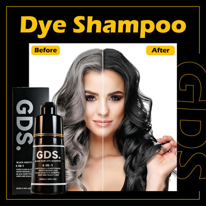 GDS Hair Dye Shampoo 4-in-1: Instant Black Color & Gray Coverage