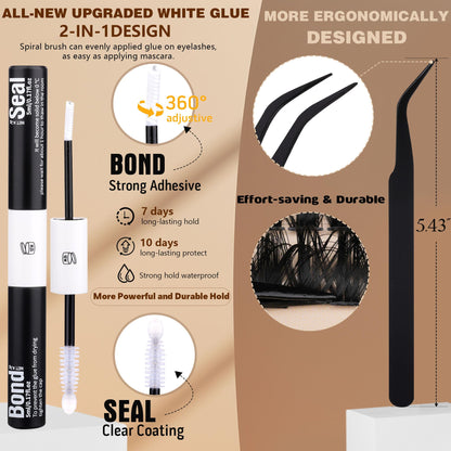 Geeneiya Volume Lash Clusters Kit – DIY Lash Extensions 10-16mm with Bond, Seal & Tweezers