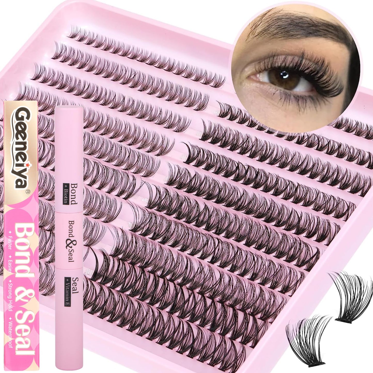 Geeneiya 20D+40D Lash Extension Kit – Wispy Lash Clusters with Waterproof Bond & Seal