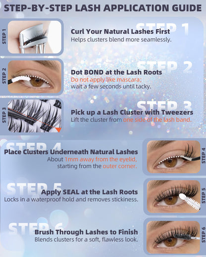 Geeneiya Natural Lash Clusters Kit 10-12-14mm | Wispy C Curl Lashes with Bond & Seal