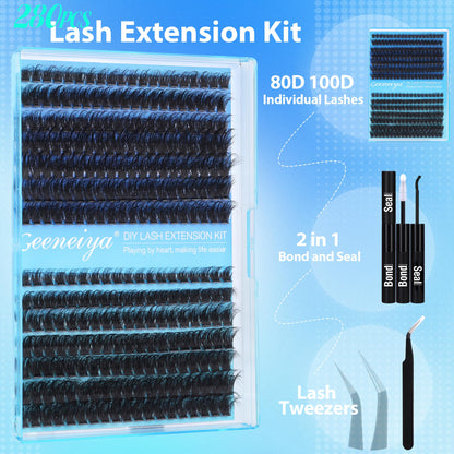 Geeneiya Thick Lashes Extension Kit – DIY 80D+100D Lash Clusters (10-18mm) with Bond & Seal