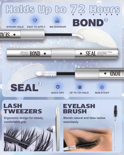 Geeneiya Natural Lash Clusters Kit 10-12-14mm | Wispy C Curl Lashes with Bond & Seal
