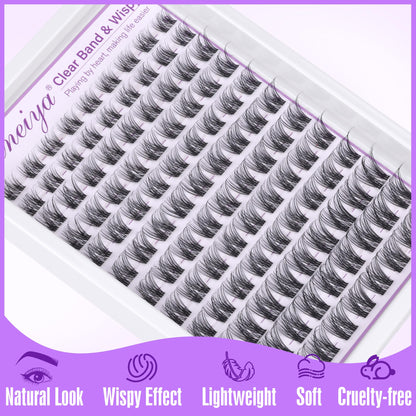 Geeneiya Clear Band Lash Clusters Kit – Wispy 10–16mm CC Curl, DIY Lash Extensions