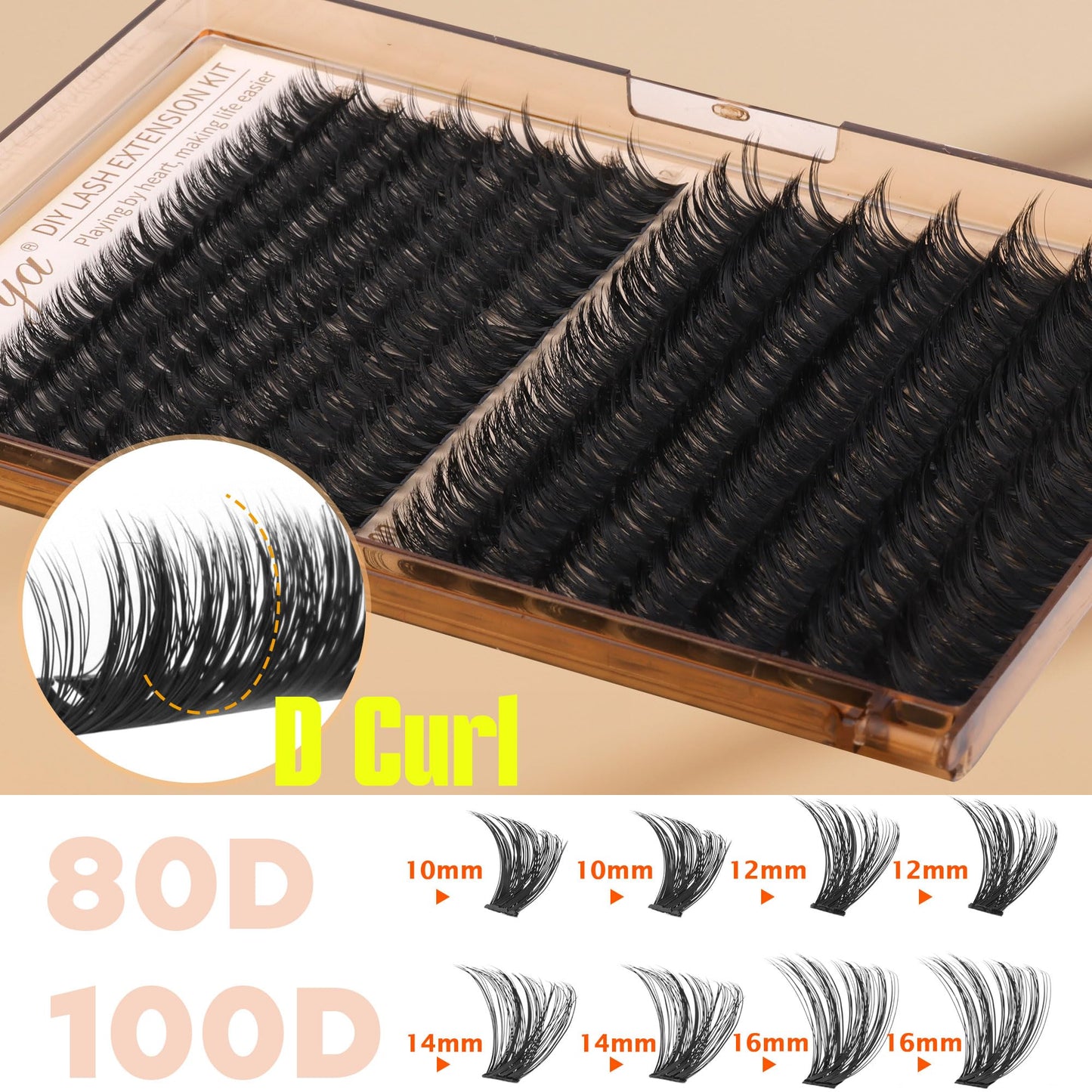Geeneiya Volume Lash Clusters Kit – DIY Lash Extensions 10-16mm with Bond, Seal & Tweezers