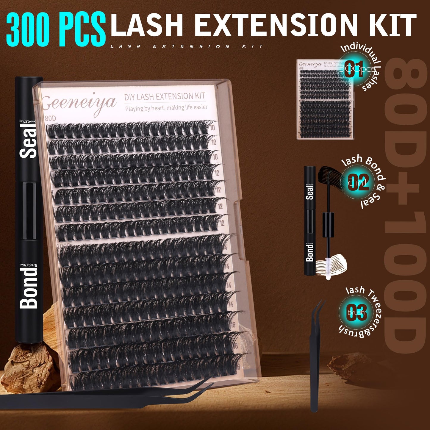 Geeneiya Volume Lash Clusters Kit – DIY Lash Extensions 10-18mm with Bond & Tweezers