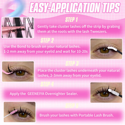 Geeneiya Manga Lashes Clusters Kit – DIY Lash Extensions (8–18mm) with Waterproof Bond & Seal