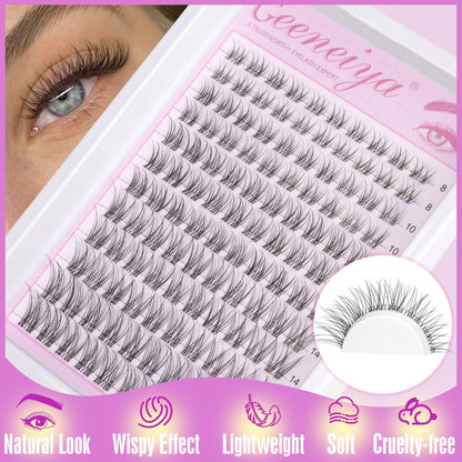 Geeneiya Clear Band Lash Clusters Kit 8-16MM | DIY Lash Extensions with White Bond & Seal