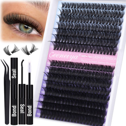 Geeneiya Wispy Lash Clusters Kit 50D+70D | DIY Lash Extensions 10–18mm for Beginners