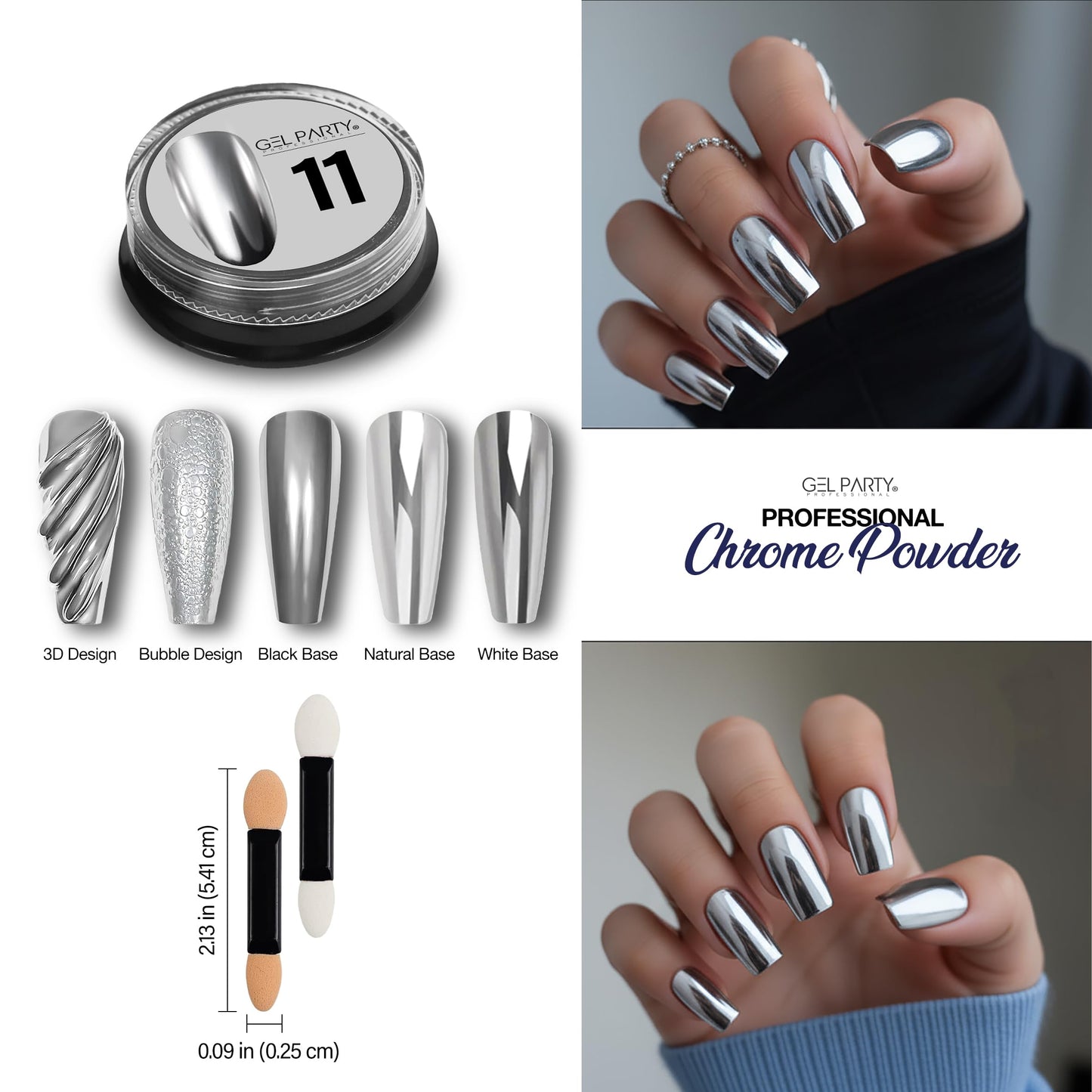 GEL PARTY 16 Colour Chrome & Holographic Nail Powder Kit – Mirror-Effect Gel Nails for UV/LED