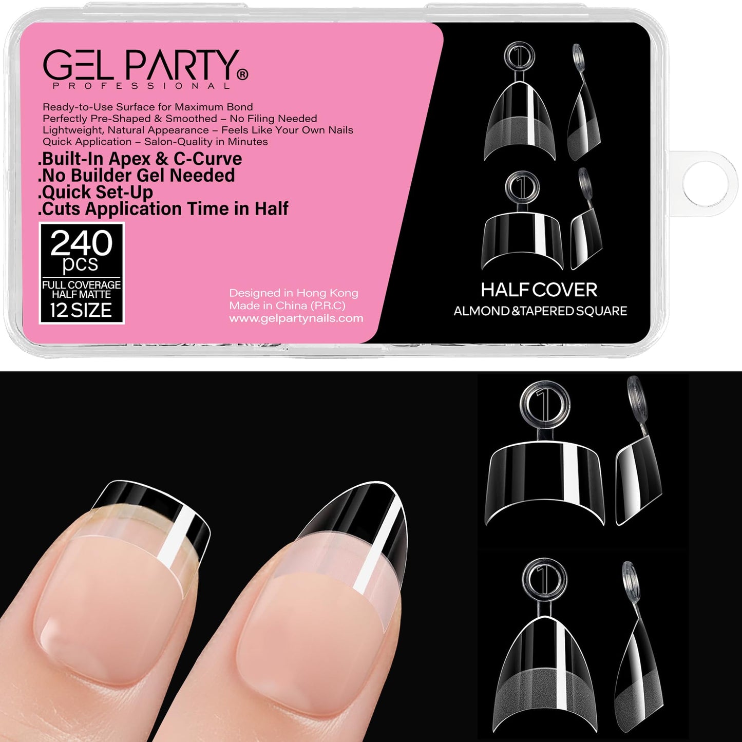GEL PARTY Soft Gel Half Cover Nail Tips - 240pcs, Pre-Buffed Matte French Tips, 12 Sizes