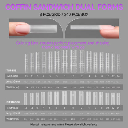 Gelike EC Sandwich Dual-Form for Builder Gel – 240Pcs, 15 Sizes, No Gel Stacking or Bubbles, Home Nail Extensions